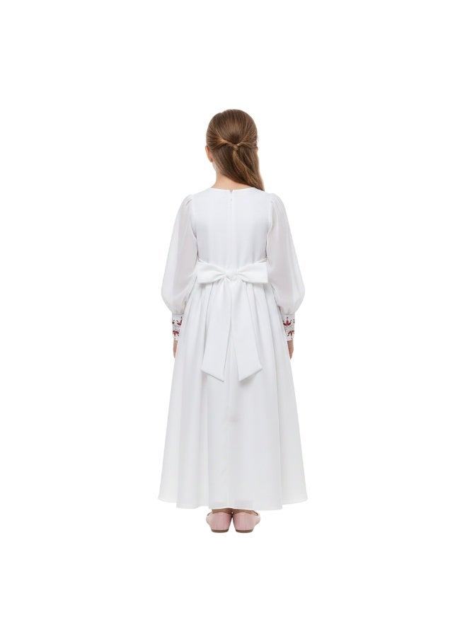D'Daniela Mariam Embroidered White Jalabiya Abaya with Tie-Up Belt and  Sleeves -for Girl - Image 2